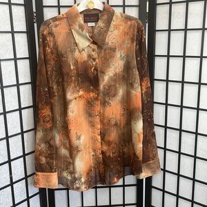 Vintage Mr Max Sheer Blouse, Colorful w a touch of Gold SZ Large